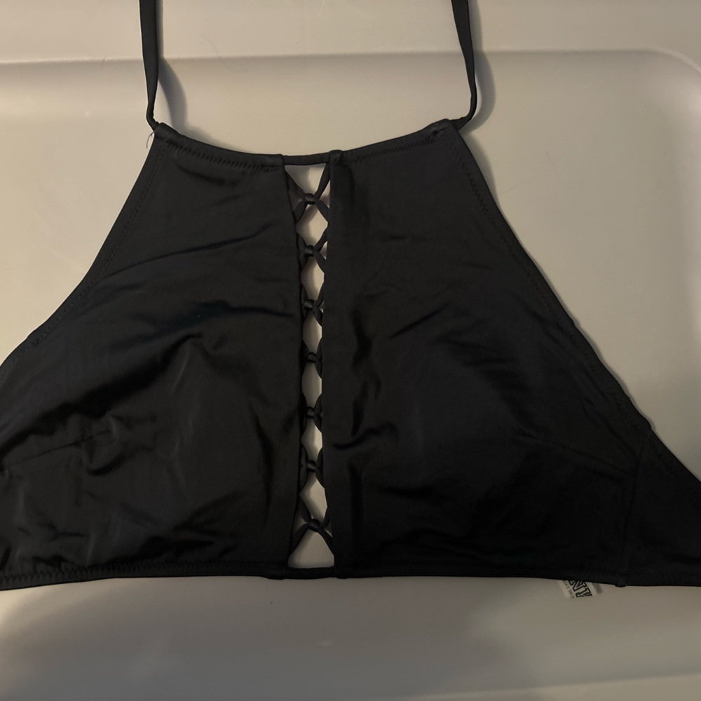 High Neck Black Swim Top